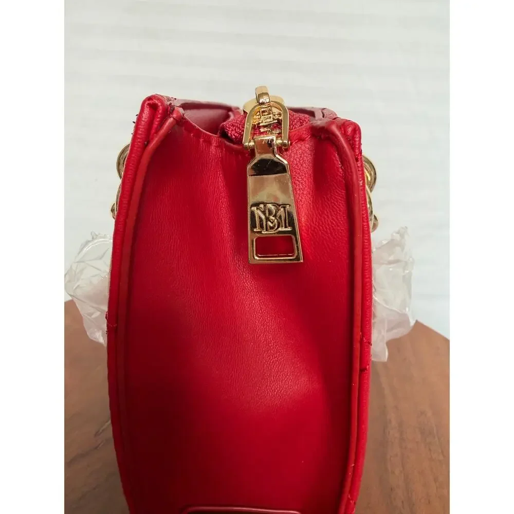 Badgley Mischka Red Quilted Studded Top Handle Satchel Crossbody NWT $129